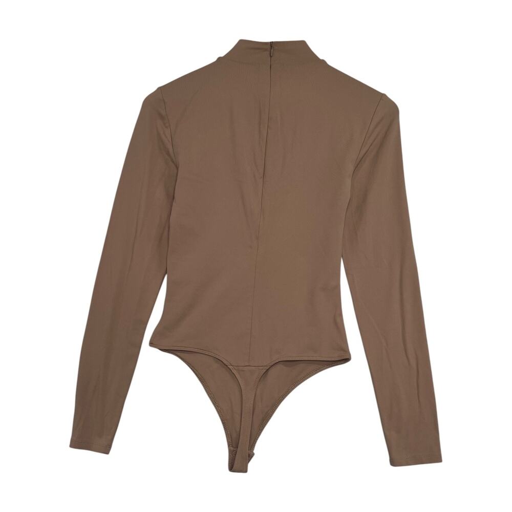 Aritzia Babaton Bodysuit Top Womens Medium Brown Mock Neck Long Sleeve Stretch - Picture 2 of 11